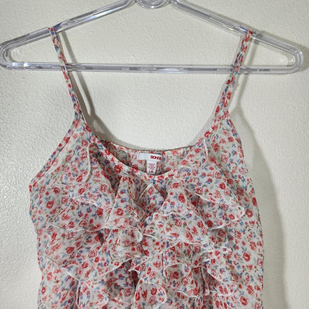 BONGO Prairie Style Sheer Floral Roses Ruffled Top Sz L - Picture 2 of 13